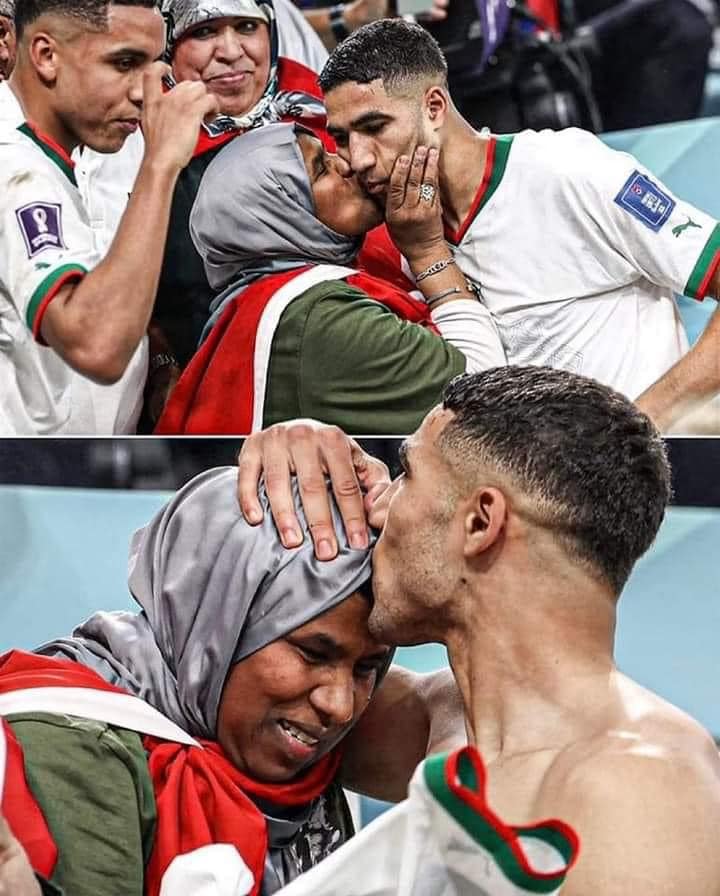 أم اشرف حكيمي فخورة بابنها بعد فوز المغرب التاريخي أمام بلجيكا