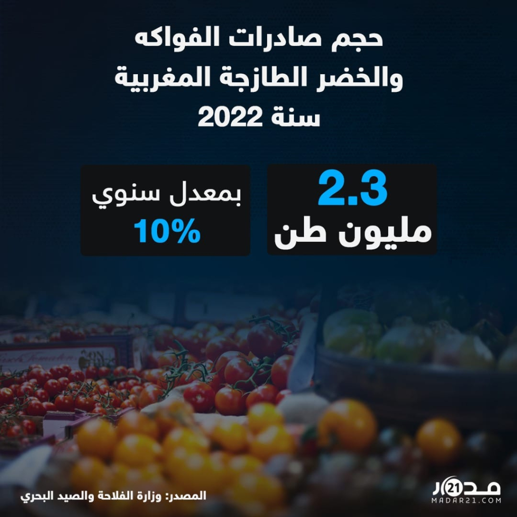 حجم صادرات الفواكه والخضر يبلغ 2.3 مليون طن سنة 2022 بنمو 10 بالمئة
