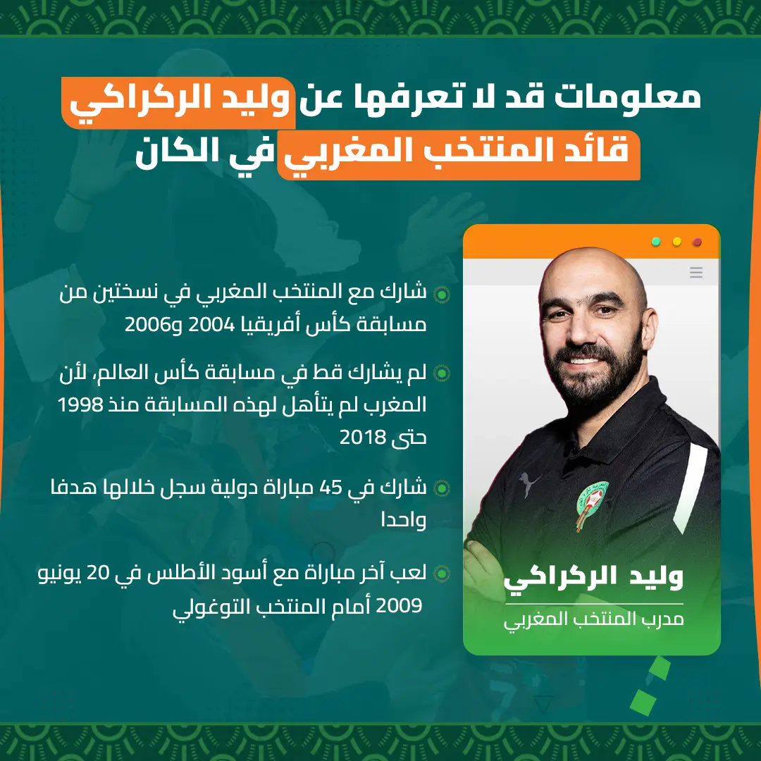 معلومات قد لا تعرفها عن وليد الركراكي قائد المنتخب المغربي في الكان