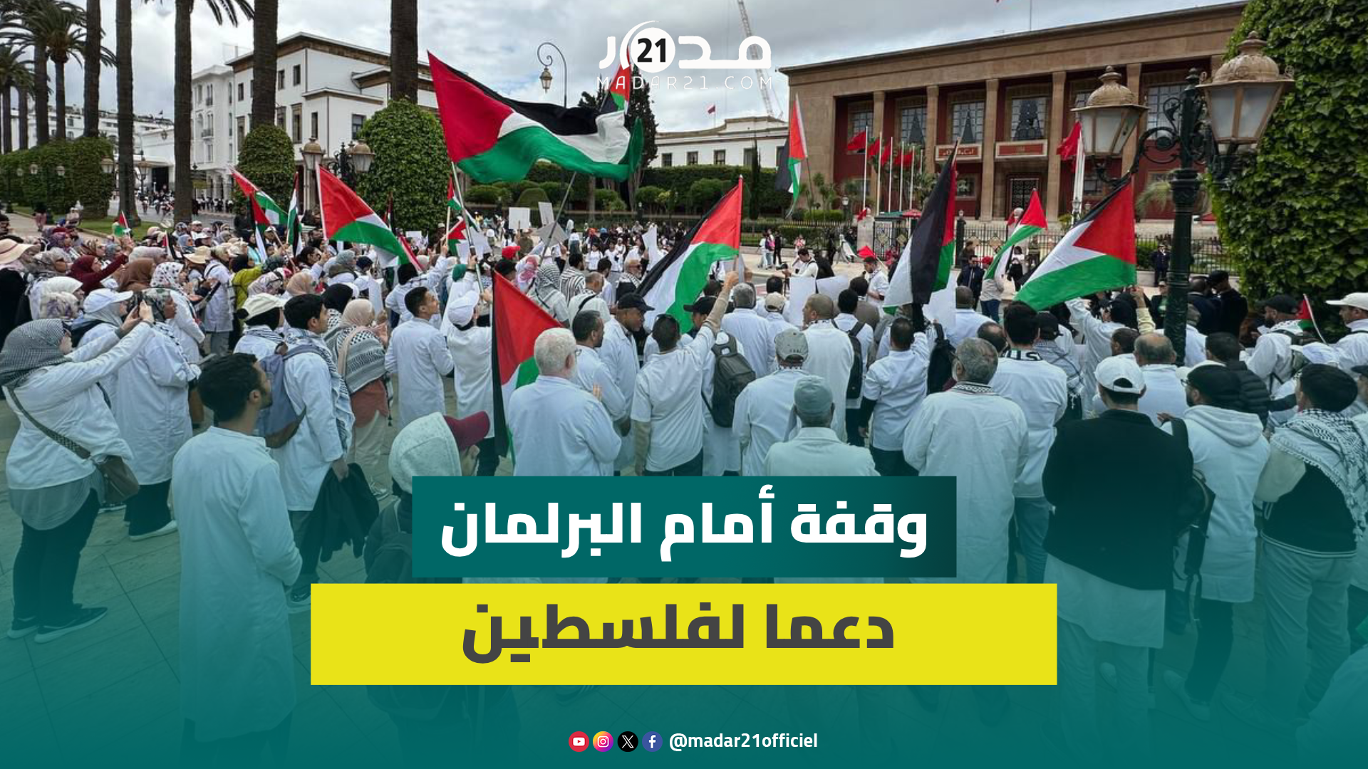 بالوزرة البيضاء.. وقفة تضامنية مع أطباء فلسط.ين أمام البرلمان وشعارات قوية رفضا لجر.ائم الاحتلال