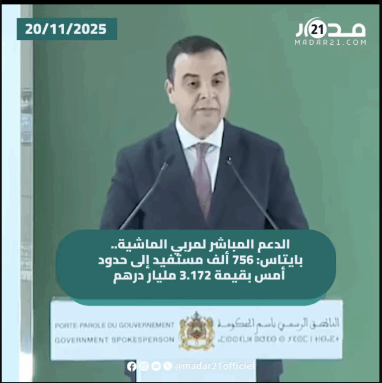الدعم المباشر لمربي الماشية.. بايتاس: 756 ألف مستفيد إلى حدود أمس بقيمة 3.172 مليار درهم الدعم المباشر لمربي الماشية.. بايتاس: 756 ألف مستفيد إلى حدود أمس بقيمة 3.172 مليار درهم