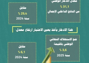 ارتفاع معدل الادخار الوطني إلى 31,1%